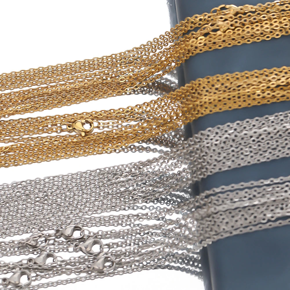 10PCS Gold Stainless Steel Cuban Chain Necklaces – 50cm DIY Jewelry Making Chains