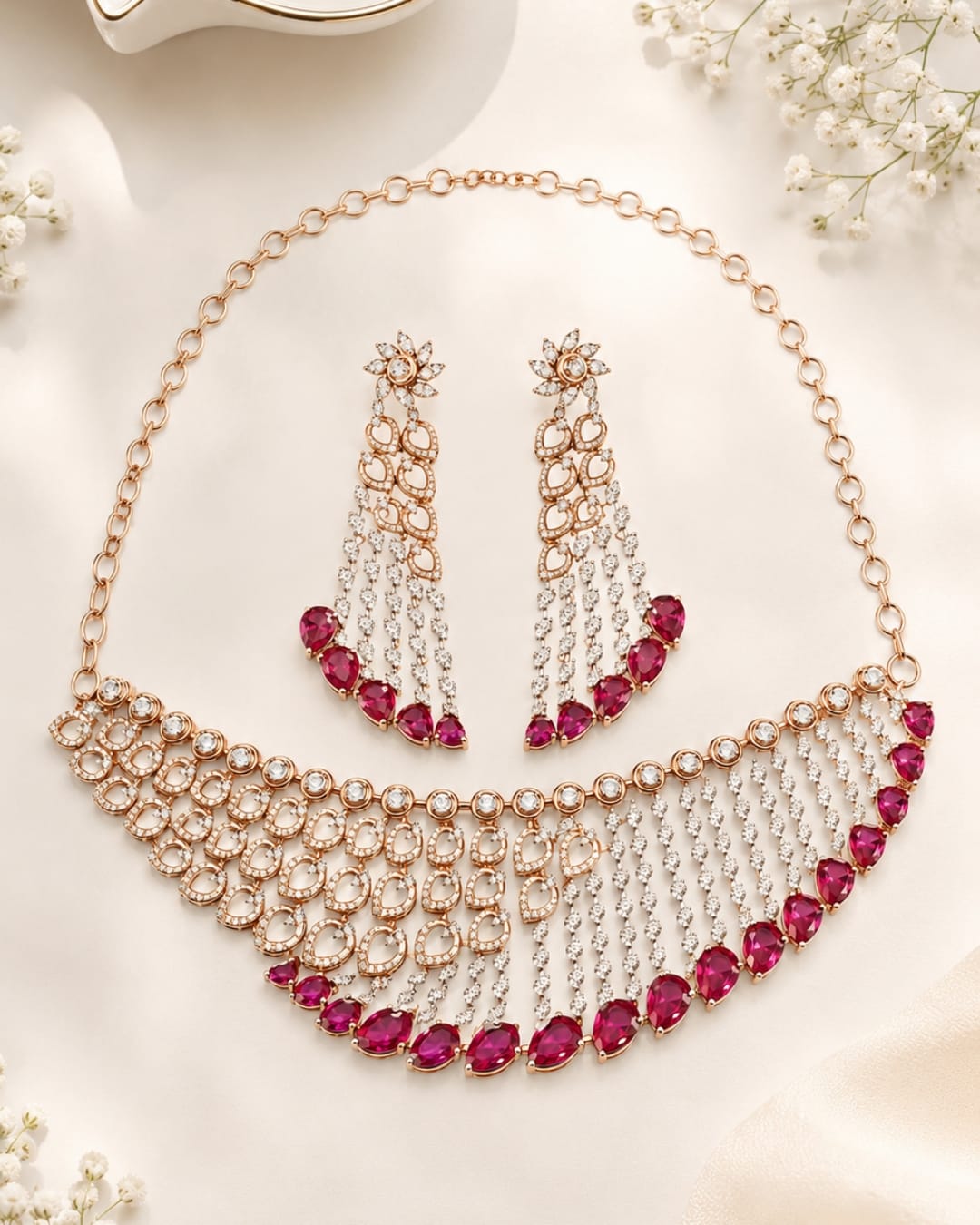 925 Sterling Silver Semi-Precious Gemstone Statement Necklace Set for Women