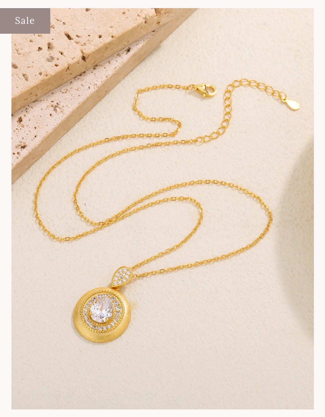 Elegant Pear-Cut Semiprecious Gemstone Pendant Necklace in 18K Gold Plated 925 Sterling Silver