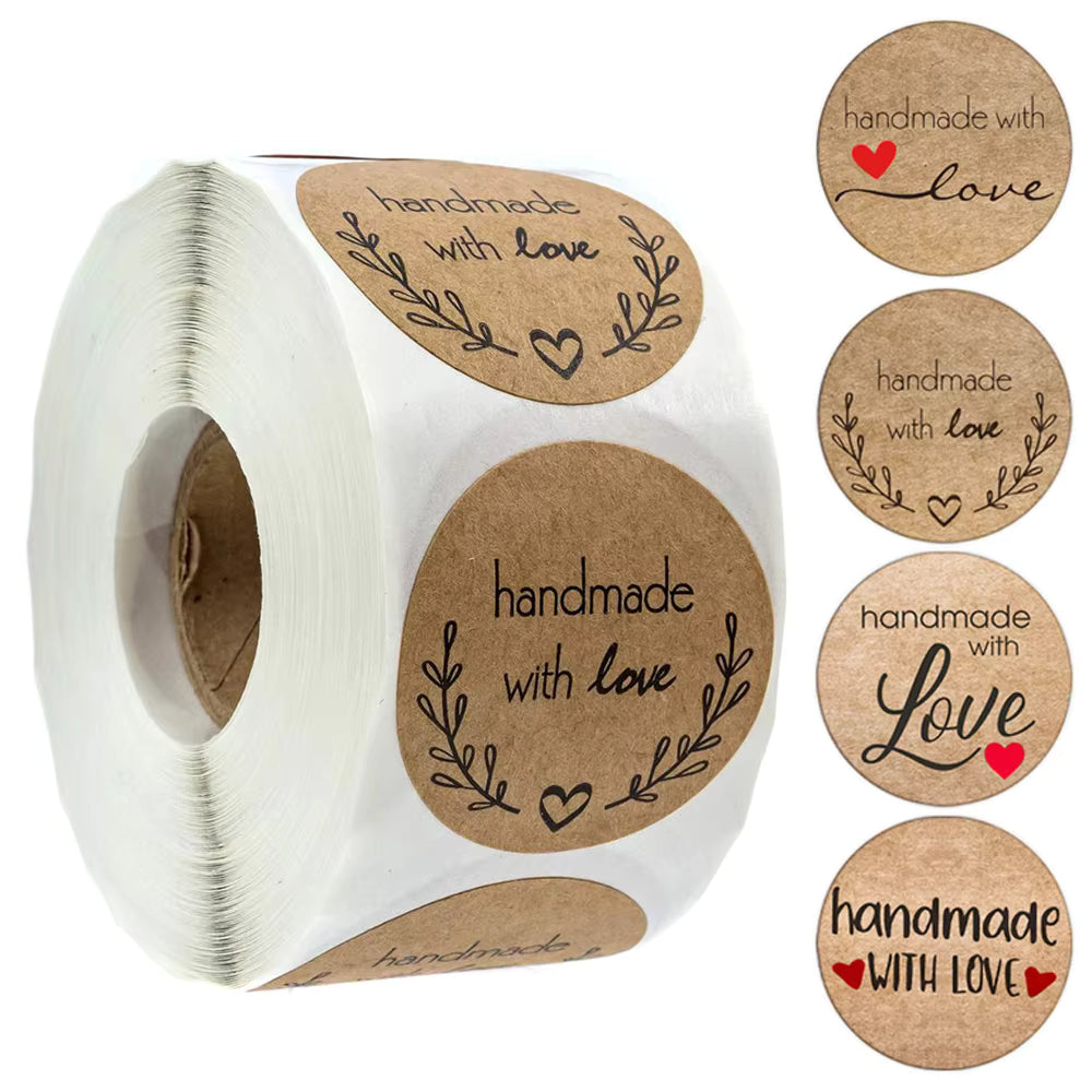 Vintage Kraft Paper Thank You Stickers – Handmade With Love Scrapbook & Gift Labels