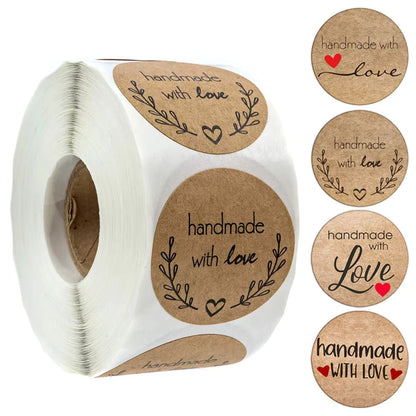 Vintage Kraft Paper Thank You Stickers – Handmade With Love Scrapbook & Gift Labels