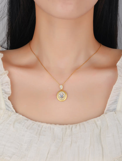 Oval Halo Semiprecious Stone Necklace - 925 Sterling Silver