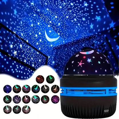 LED Starry Sky Projector Light – USB Rotating Moon & Star Night Lamp for Room Decor
