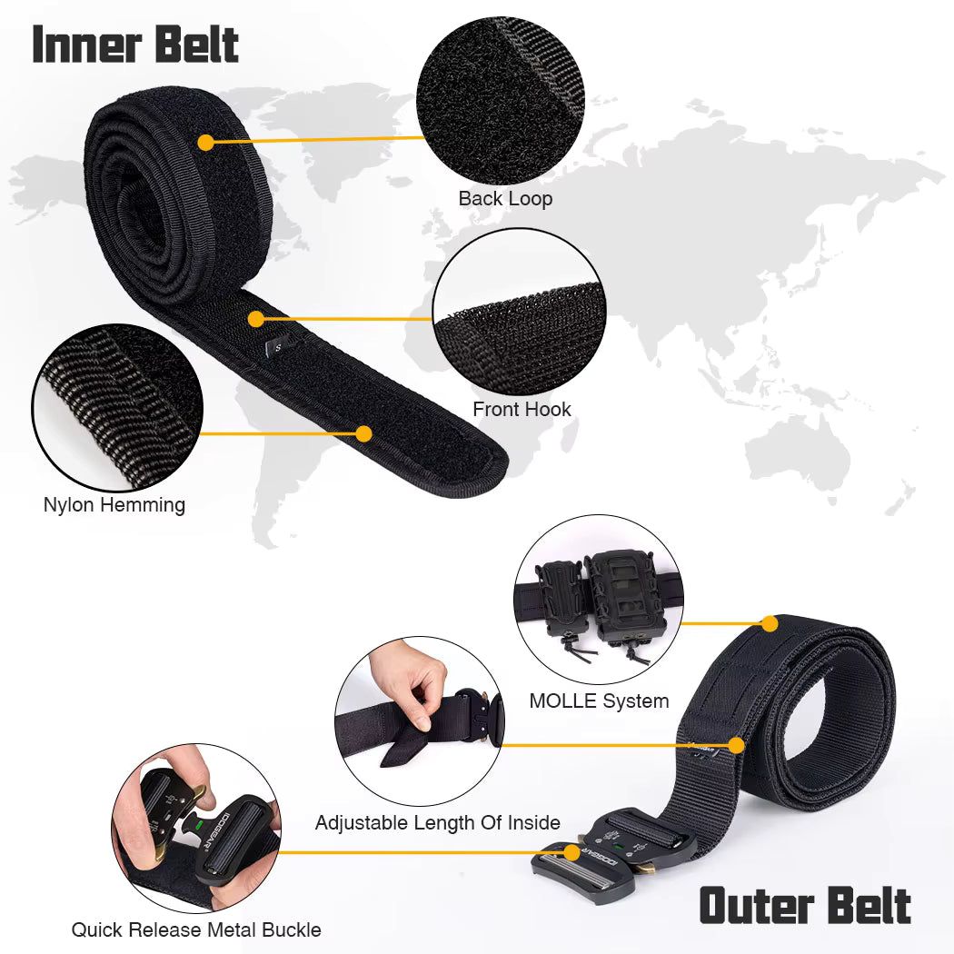 IDOGEAR Tactical Belt – MOLLE Laser-Cut Combat Belt with Quick Release Metal Buckle