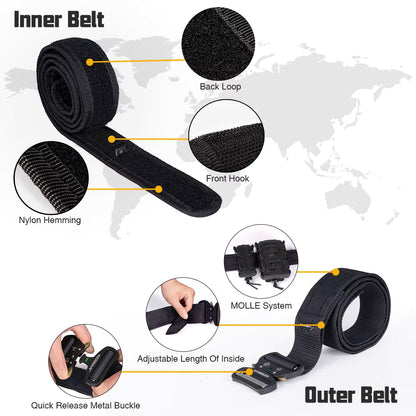 IDOGEAR Tactical Belt – MOLLE Laser-Cut Combat Belt with Quick Release Metal Buckle