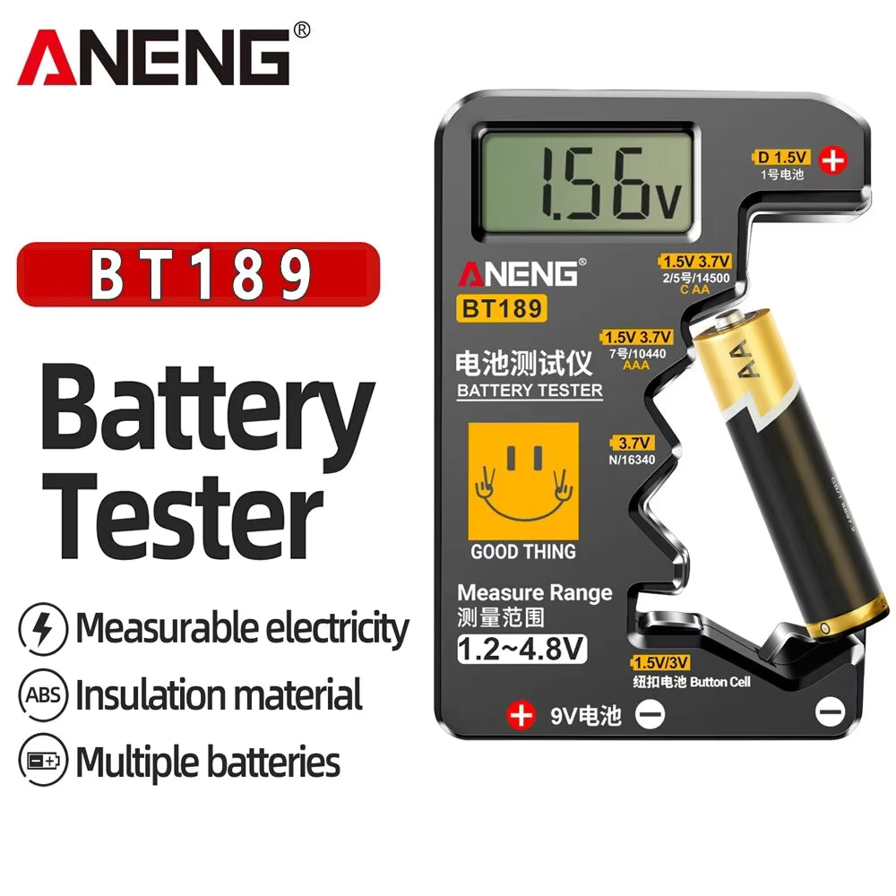 ANENG BT189 Battery Tester – Universal LCD Battery Checker for AA AAA 9V Button Cells