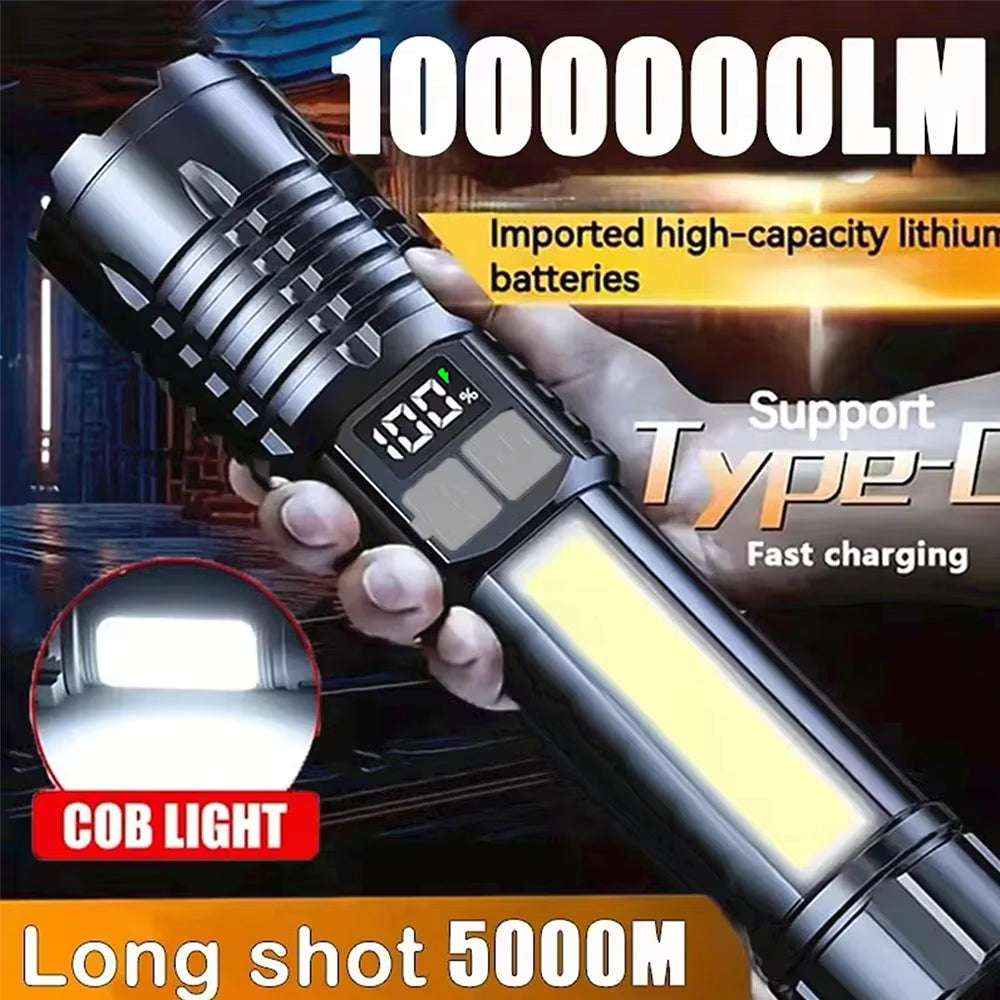 Rechargeable LED Flashlight – High Power Type-C COB Torch for Camping, Hiking & Emergency Use