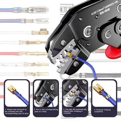 SN-58B Ratcheting Crimping Tool Set – Dupont JST Molex Terminal Crimper for PCIE & SATA Pins