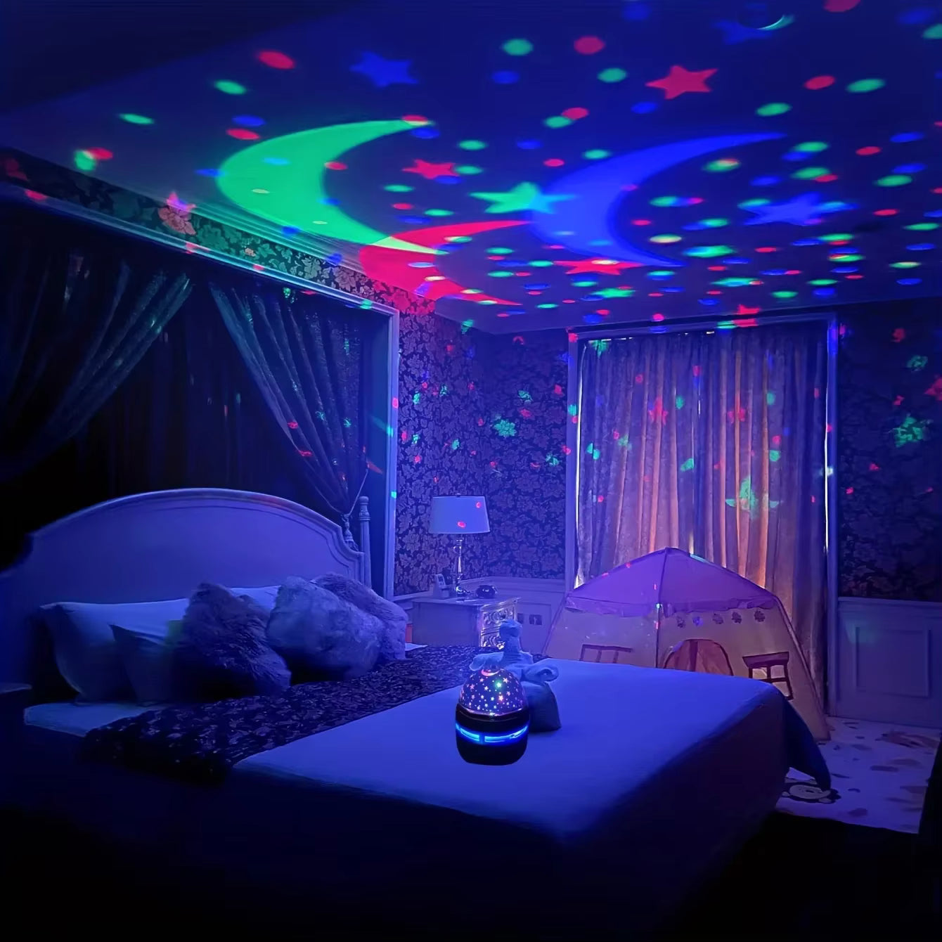 LED Starry Sky Projector Light – USB Rotating Moon & Star Night Lamp for Room Decor