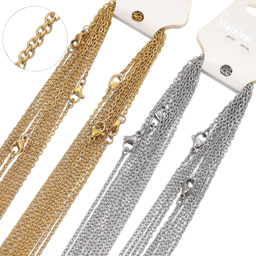 10PCS Gold Stainless Steel Cuban Chain Necklaces – 50cm DIY Jewelry Making Chains