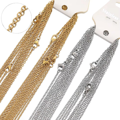 10PCS Gold Stainless Steel Cuban Chain Necklaces – 50cm DIY Jewelry Making Chains