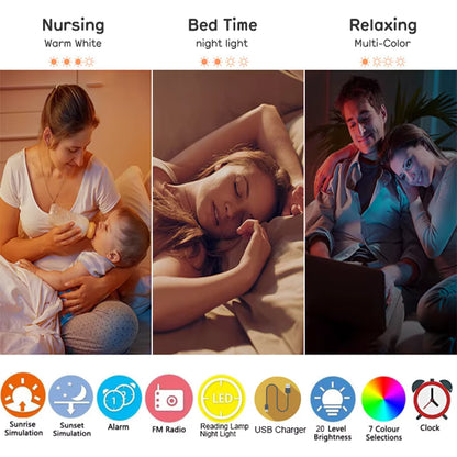 Wake Up Light Alarm Clock – Sunrise Simulation Clock with FM Radio & 7 Color Night Light
