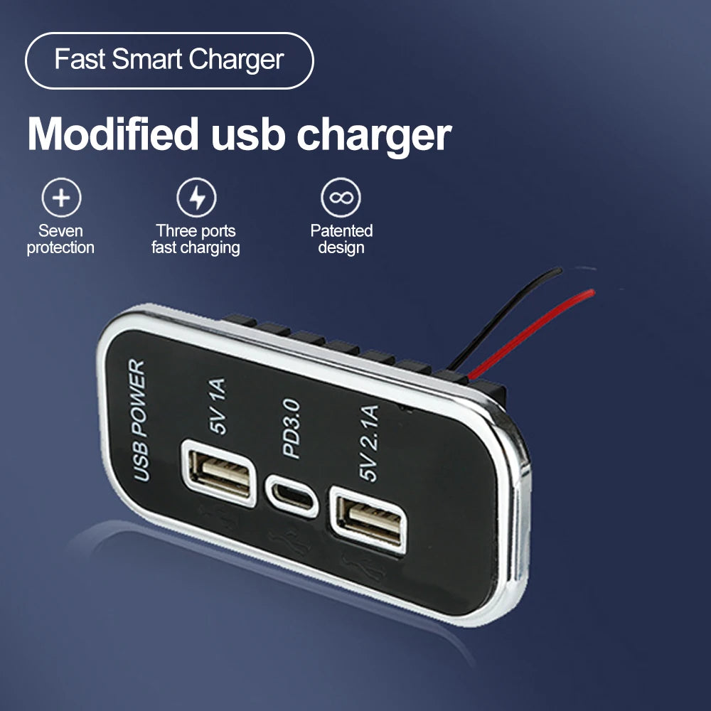 35.5W PD Car Charger Socket – Dual USB & Type-C Fast Charging Power Adapter for Vehicles