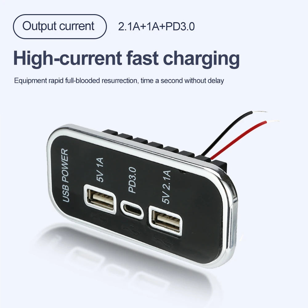 35.5W PD Car Charger Socket – Dual USB & Type-C Fast Charging Power Adapter for Vehicles