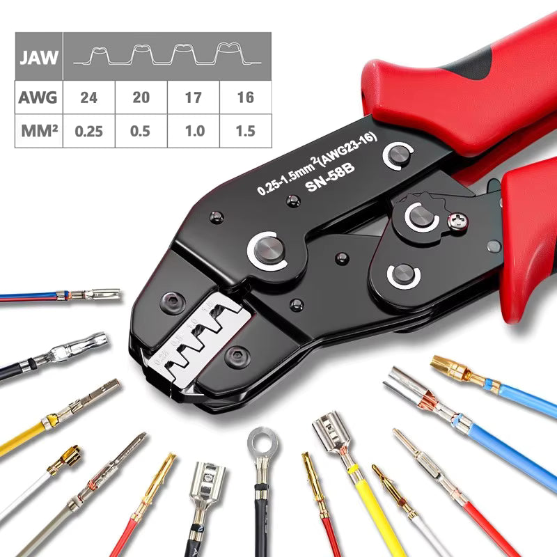 SN-58B Ratcheting Crimping Tool Set – Dupont JST Molex Terminal Crimper for PCIE & SATA Pins