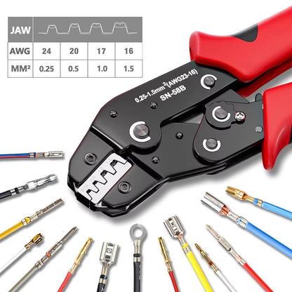 SN-58B Ratcheting Crimping Tool Set – Dupont JST Molex Terminal Crimper for PCIE & SATA Pins