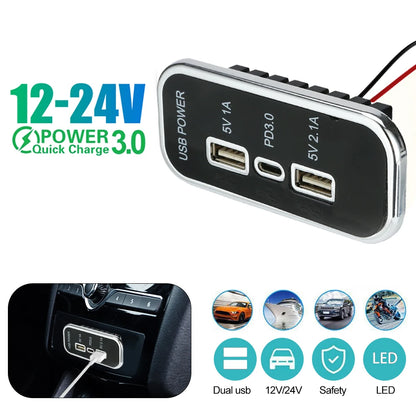 35.5W PD Car Charger Socket – Dual USB & Type-C Fast Charging Power Adapter for Vehicles