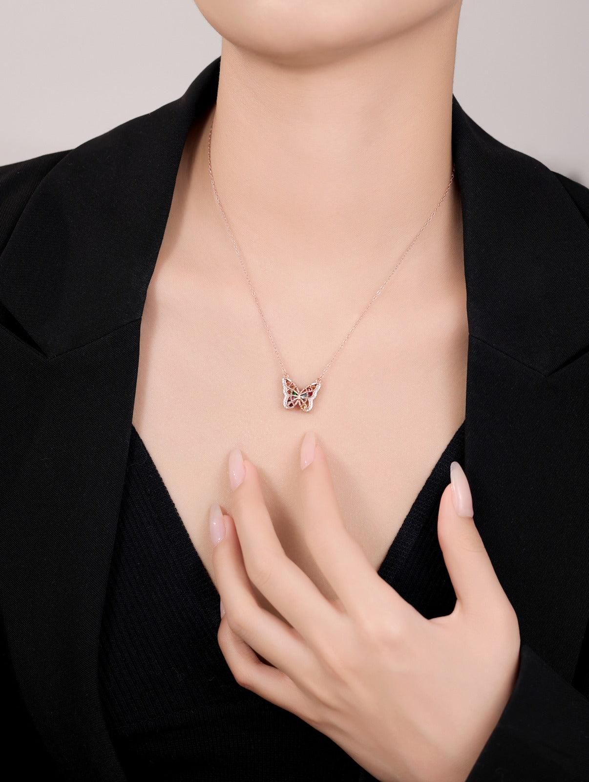 925 Sterling Silver Butterfly Pendant Necklace with Semi-Precious Gemstones