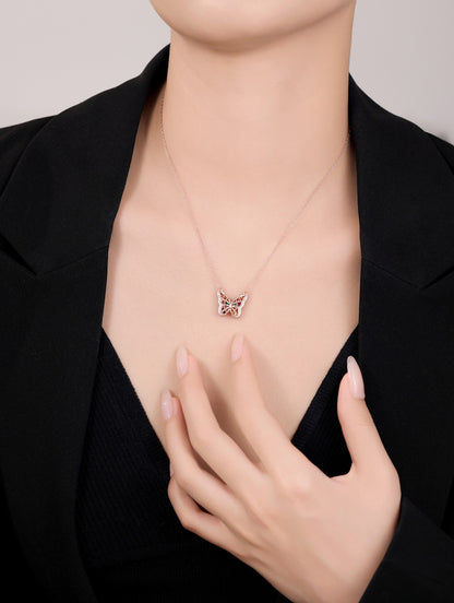 925 Sterling Silver Butterfly Pendant Necklace with Semi-Precious Gemstones