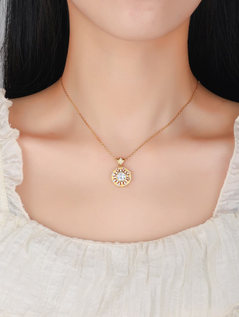 Elegant Pear-Cut Semiprecious Gemstone Pendant Necklace in 18K Gold Plated 925 Sterling Silver